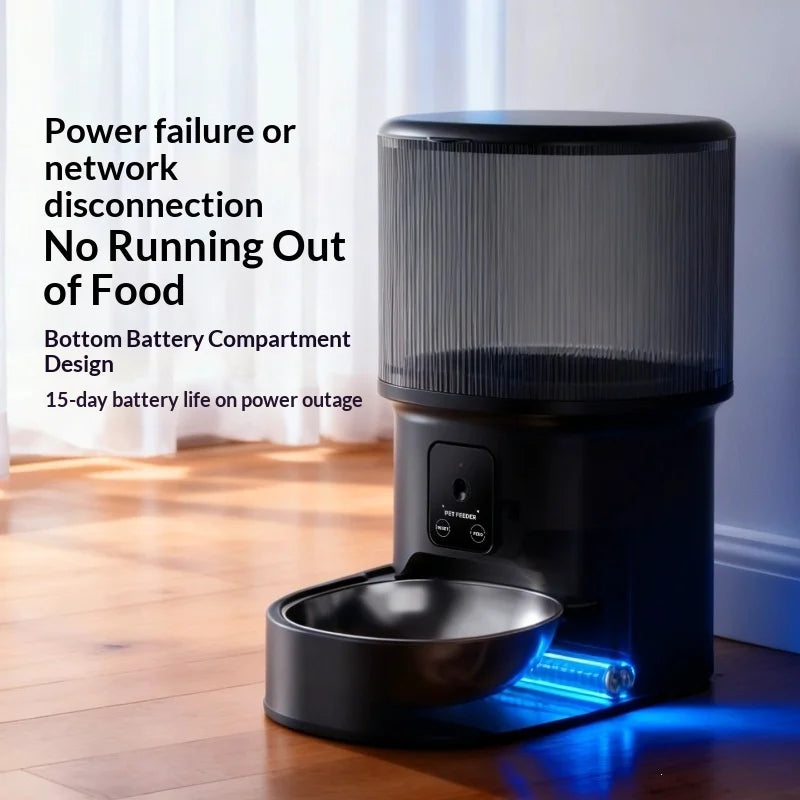 Smart Automatic Pet Feeder with 1080P HD Camera, 4L Wifi App Controlled Dog Cat Food Dispenser, 2-Way Audio, Dual Power,